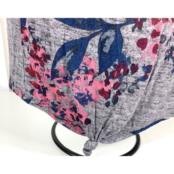 Maurices Floral Lattice Neckline Knotted Front Tank Small Gray Rayon Blend - Picture 4 of 7